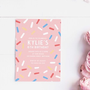 Editable Kids Birthday Invitation Template, Modern Pink Sprinkles Confetti, Instant Download for Girls Birthday Party, Fun and Colorful Z241