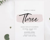 Blush Birthday Party Invite Modern Birthday Invite Editable Minimalist Birthday Invitation 3rd Birthday Invite Girls Invitation Download Z28