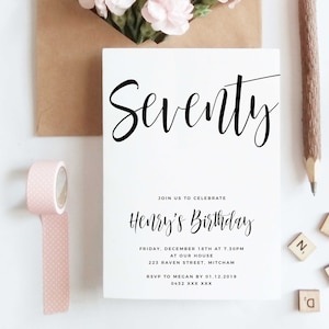 Minimalist Birthday Invitation, Editable Template Printable Instant Download Script Black White Adult Milestone Anniversary Invite Z45