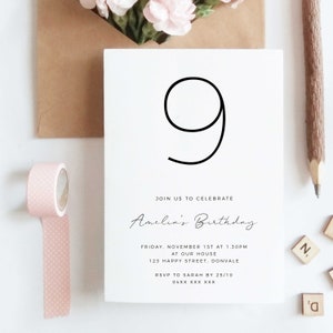 Editable Kids Birthday Invitation Template, Printable, Instant Download, Minimalist Script, Simple and Modern Birthday Invite Download Z283