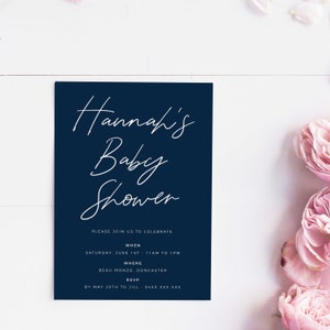 Navy Boy Baby Shower Invitation INSTANT DOWNLOAD Template Minimalist Baby Shower Invite Simple Baby Shower Invites Oh Baby Invite B103