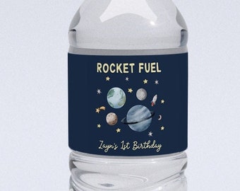 Editable Outer Space Water Bottle Labels Astronaut Party Decor Space Birthday Rocket Fuel Label Printable Planets Galaxy Template Z292