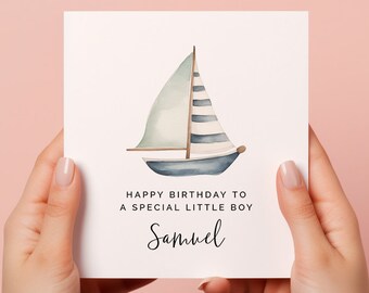 Birthday Card for Little Boy, Happy Birthday to a Special Little Boy, Sail Boat Editable Printable Birthday Card, Personalised Square Card