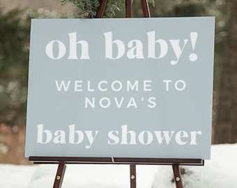 Blaues bearbeitbares Babyparty Willkommensschild Baby Shower Willkommensplakat SOFORTIGER DOWNLOAD Vorlage druckbares Babyparty Willkommensschild B83