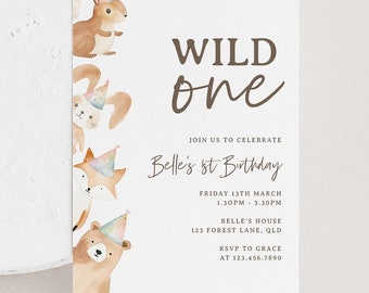 Editable Woodland Animals Birthday Invitation, Printable Woodland Invitation, Forest Animals Birthday Party Invitation, Editable Template H5