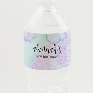Rainbow Water Bottle Wrapper Template INSTANT DOWNLOAD Printable Watercolour Bottle Label Editable Girls DIY Birthday Party Favors Z95