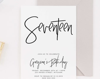 17th Birthday Invite Etsy