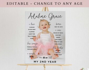 Download Party Decor Custom 1st Birthday Sign Baby Keepsake Milestone Sign Digital Download Z129 Print Yourself 1st Bday Poster Editable Baby Milestone Board Paper Party Supplies