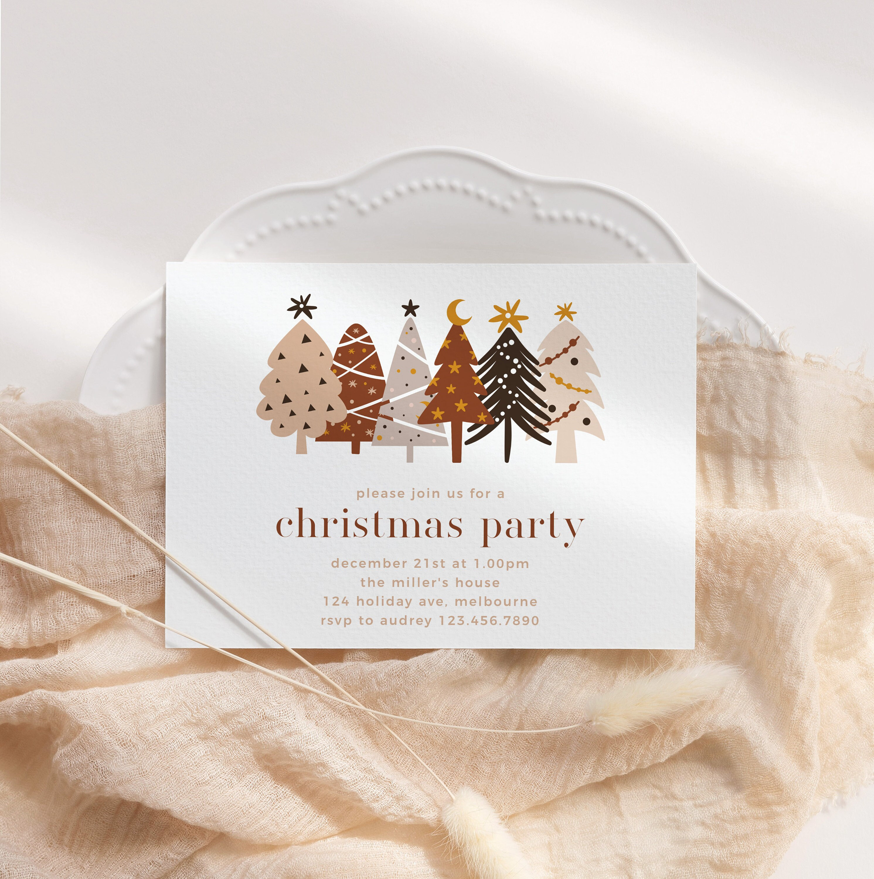 Scandi Einvite Christmas Party Invitation - Editable Template Printable Instant ...