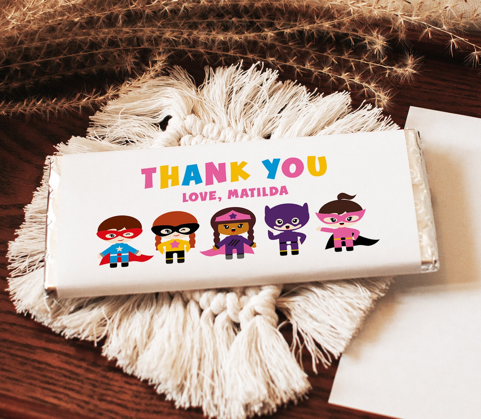 Wrapper Girl Editable Birthday Chocolate Wrapper Template, Girls Pink Superhero ...