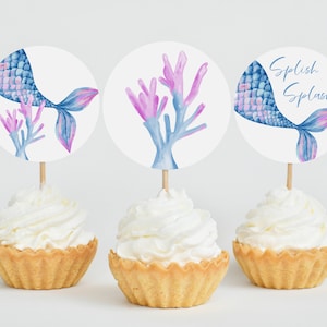 Mermaid Birthday Cupcake Toppers Mermaid Favor Tags Mermaid Party Under the Sea Digital Printable Cupcake Topper Editable Mermaid Z290