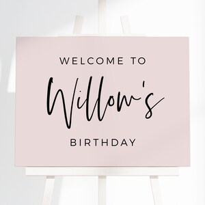 Modèle modifiable de plaque de bienvenue, script minimaliste moderne rose poudré pour anniversaire, mariage, douche nuptiale, filles, entrée, affiche imprimable Z135