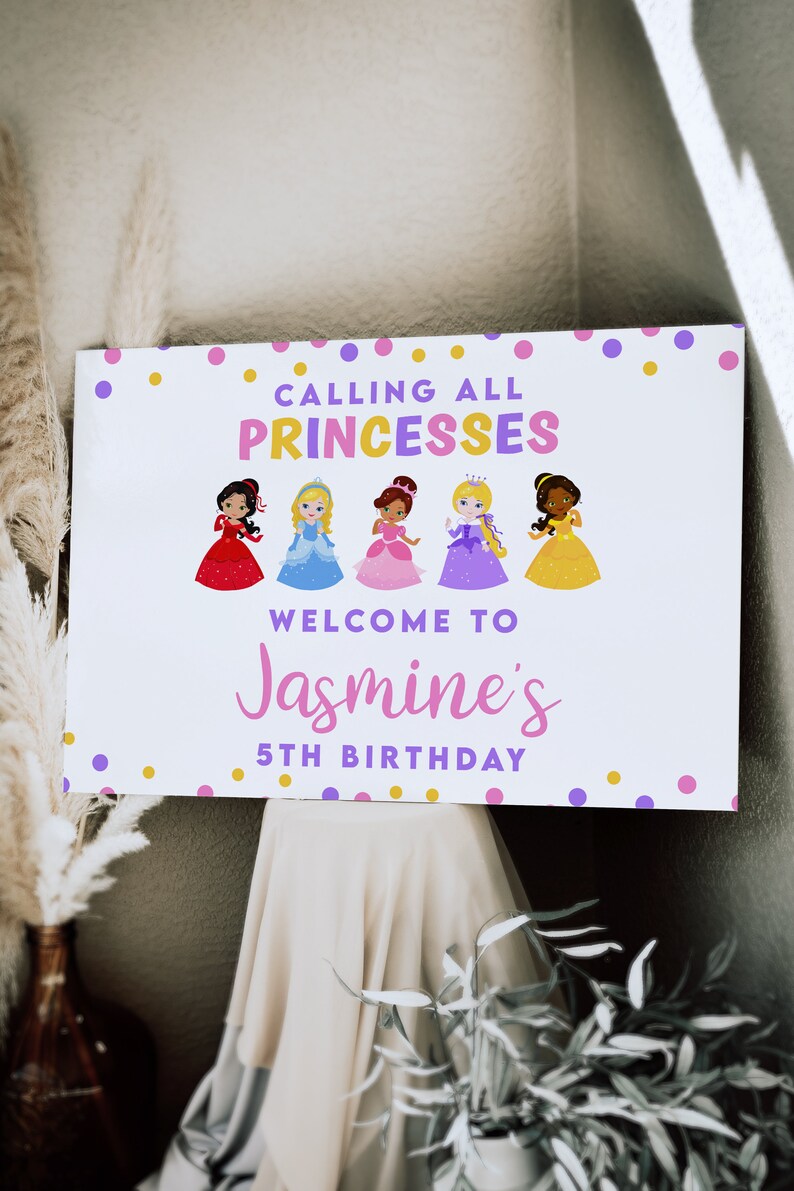 Welcome Princesses Editable Welcome Sign for Kids - Princess Colorful DIY Printable ...