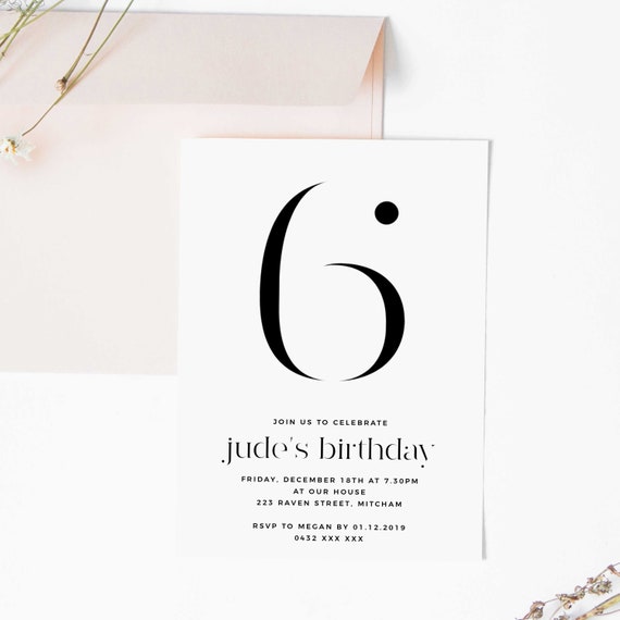 Simple Printable 6th Birthday Invitation Instant Download Etsy
