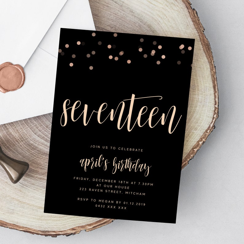 Gold & Black 17th Birthday Invitation INSTANT DOWNLOAD | Etsy