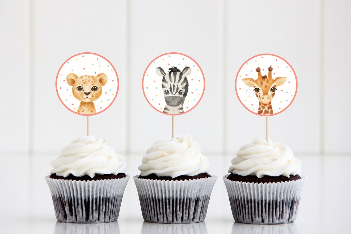 Party Animals Cupcake Toppers Editable Template Safari Jungle Etsy