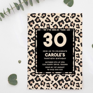 Editable Leopard Print 30th Birthday Party Invitation Download Printable Digital Template Wild Jungle Safari Men Women Thirtieth Invite Z217