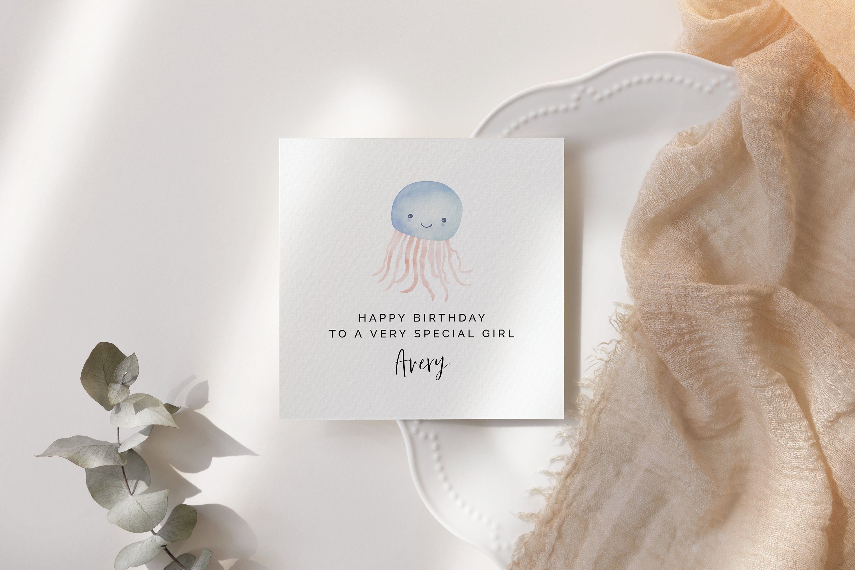 Editable Birthday Card Template, DIY Printable Cute Jellyfish Squid ...