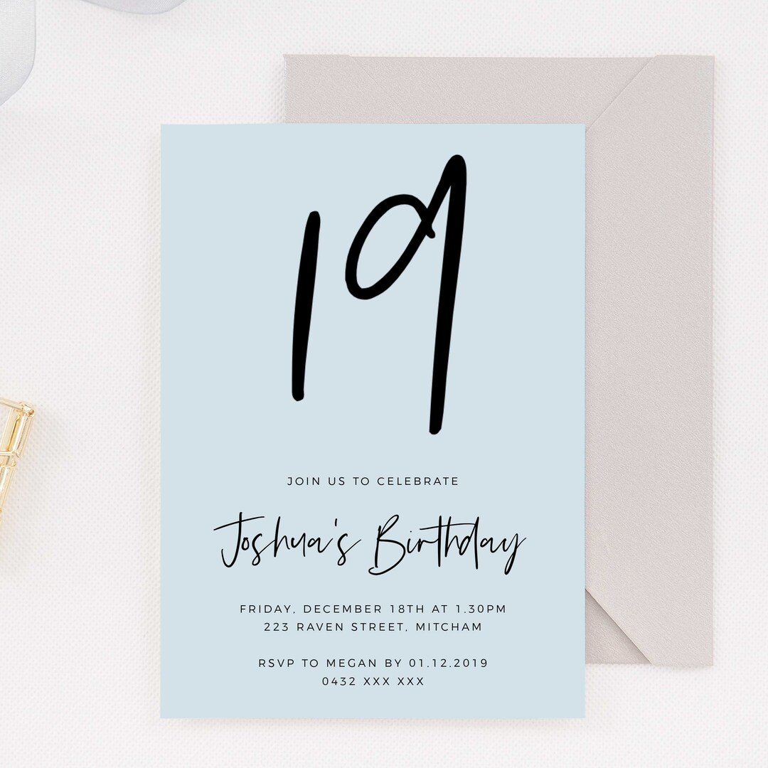Editable Blue 19th Birthday Party Invitation Download Printable Digital ...