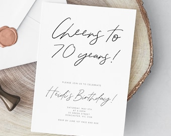 Editable Minimalist 70th Birthday Party Invitation Download Printable Digital Template Modern Simple Women Men Seventieth Invite Z198