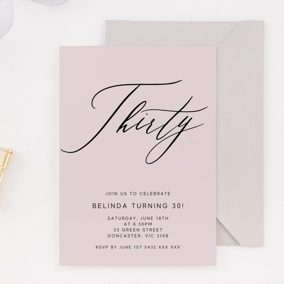 Classy Blush 30th Birthday Invitation Instant Download Etsy