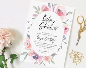 Blush Floral Baby Shower Invitation INSTANT DOWNLOAD Template Its a Girl Invitation Modern Baby Sprinkle Invitation Oh Baby Invite B29