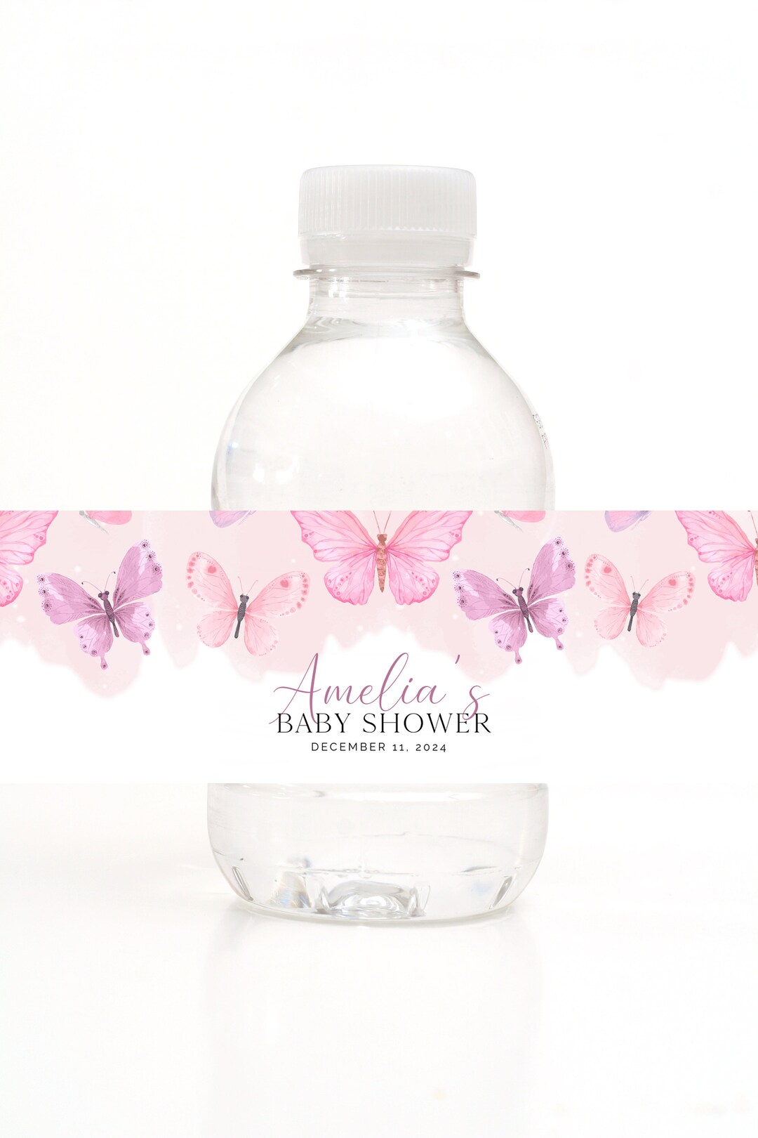 Butterfly Bottle Label, Watercolor Pink Editable Template Girls ...