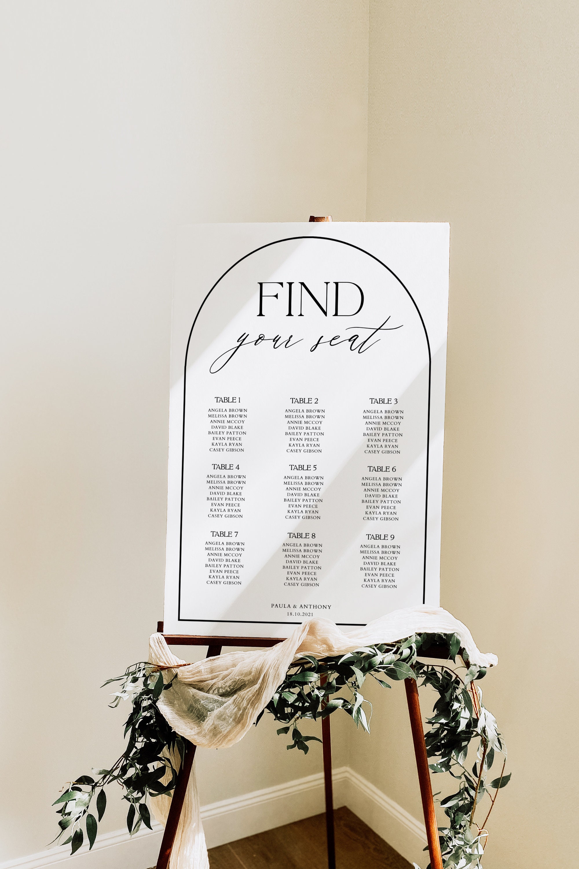Editable Seating Chart Poster Template - Modern Minimalist Arch Design ...