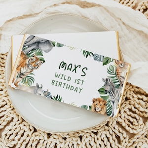 Party Animals Chocolate Bar Wrapper, Editable Printable Jungle Safari Zoo DIY Instant Download Kids Birthday Party Candy Bar Label Z345