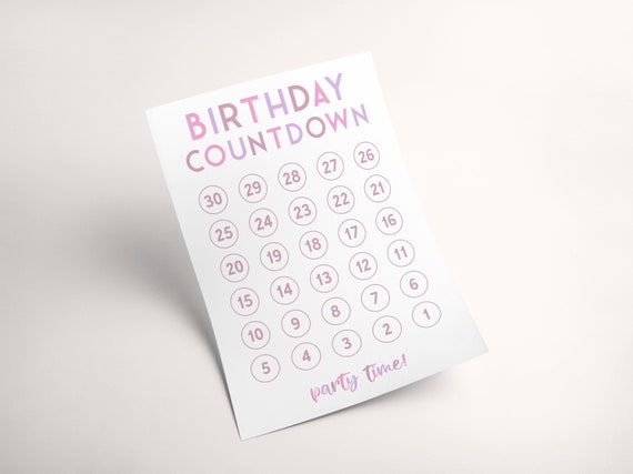 Birthday Countdown Printable Template Kids Bday Party - Etsy