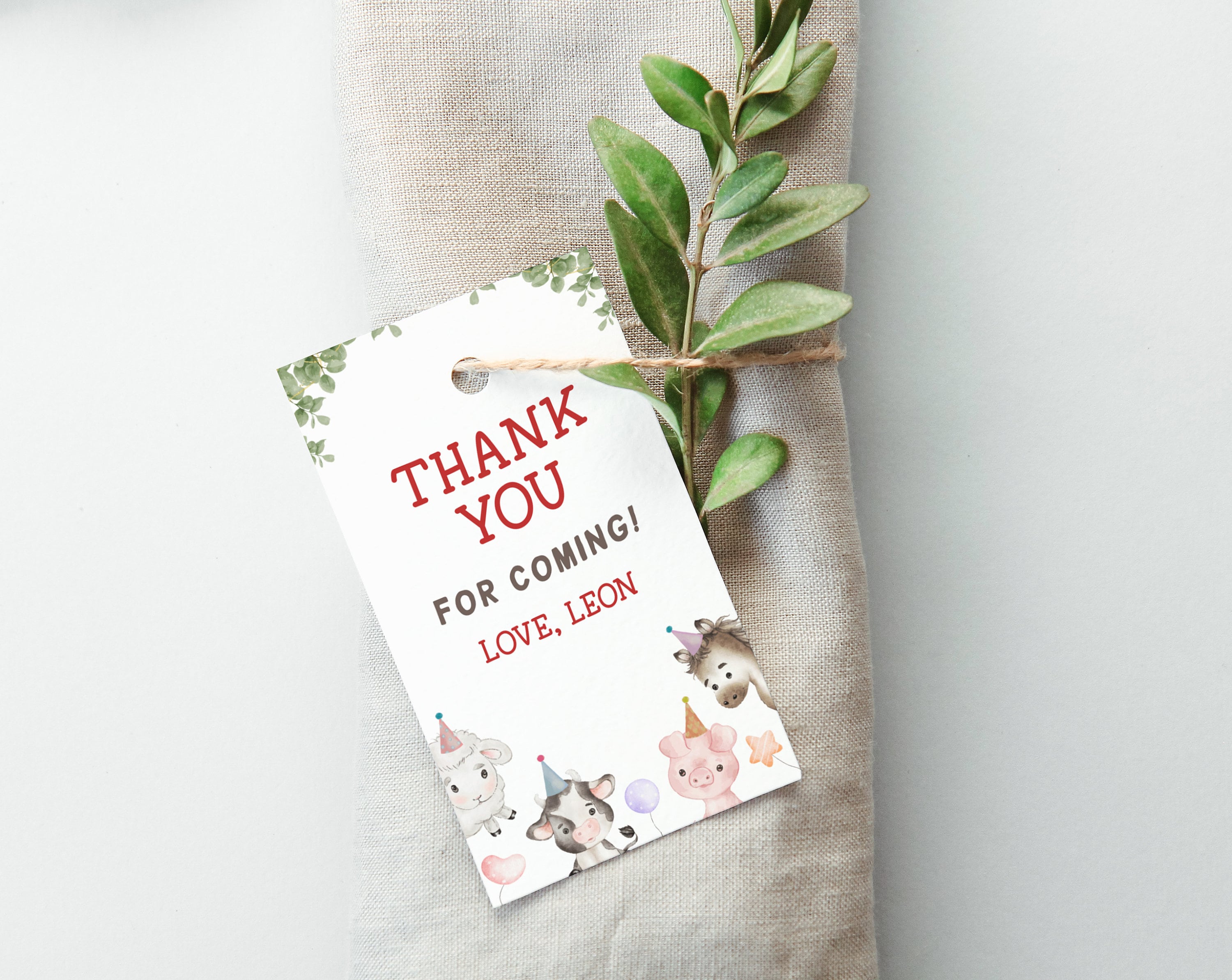 Thank You Tag Editable Template, Birthday Baby Shower Barnyard Farm ...