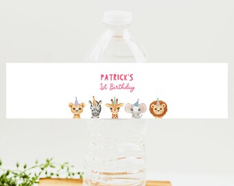 Editable Water Bottle Labels, Party Animals Birthday Decor, Wild One Safari Animals Zoo Printable Bottle Labels, Safari Jungle Decor Z293