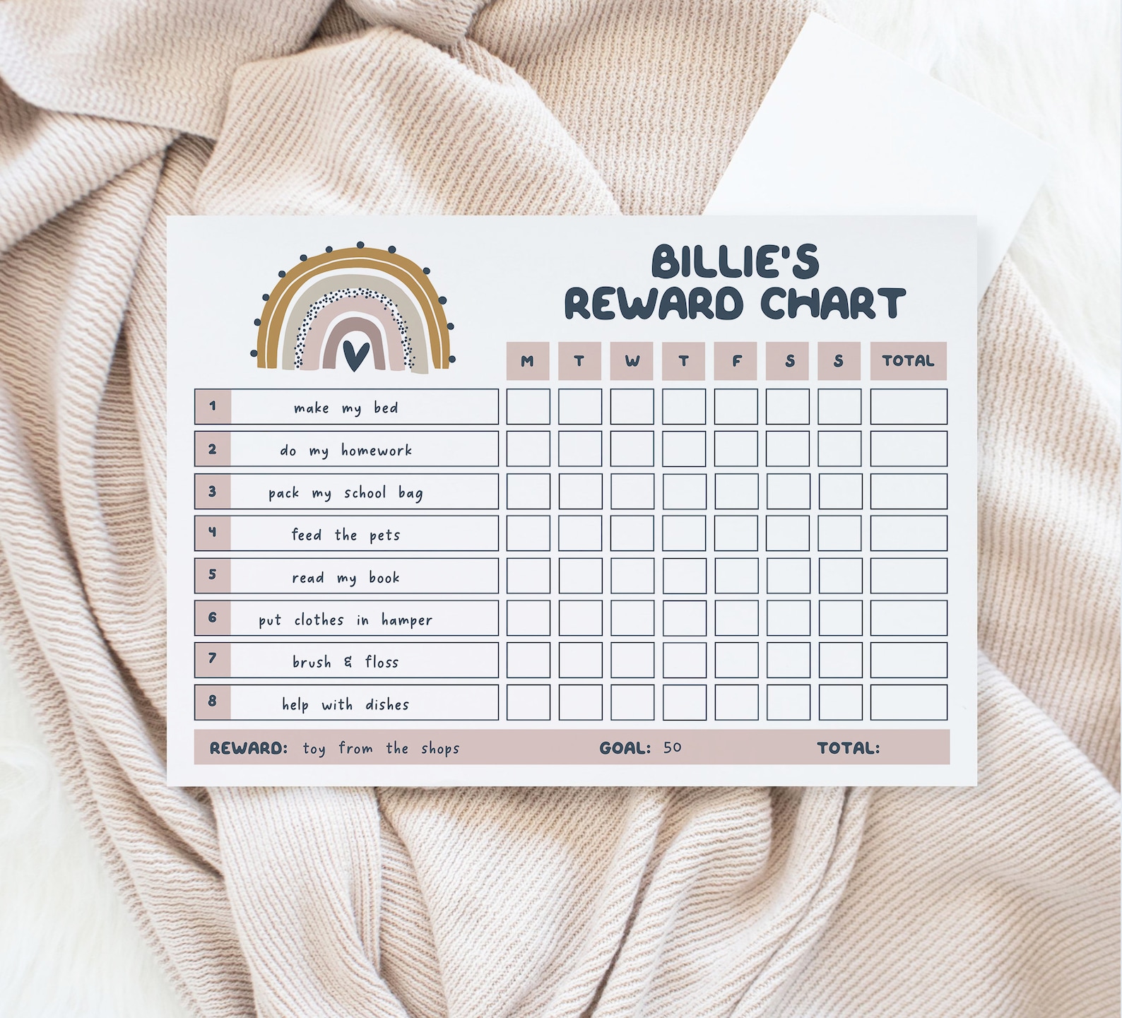 EDITABLE Rainbow Reward Chart Template, Daily Chore Chart Printable ...