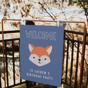 Woodland Fox Birthday Welcome Sign, Boys Party Instant Download ...