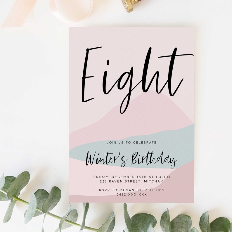 Pastel Pink Blue 8th Birthday Invitation INSTANT DOWNLOAD Etsy