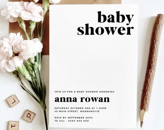 Modern Baby Shower Invitation INSTANT DOWNLOAD Template Minimalist Baby Shower Invitation Simple Baby Shower Invites Oh Baby Invite B71