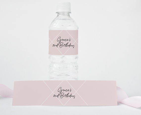 5 Etichette Autoadesive Per Bottiglie D'acqua - Buon Compleanno - Rosa E Bianco - 22 X 12,2 Cm - Decorazione Per Feste