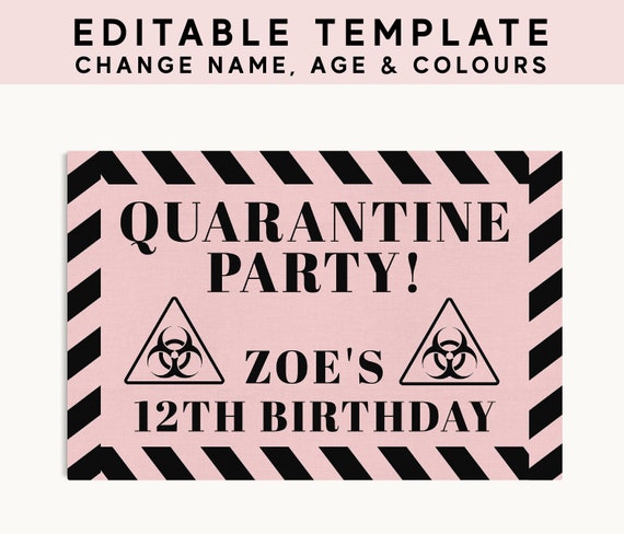 Quarantine Party Poster INSTANT DOWNLOAD Birthday Template Printable Birthday Party Sign Drive By Party Any Age Social Distancing