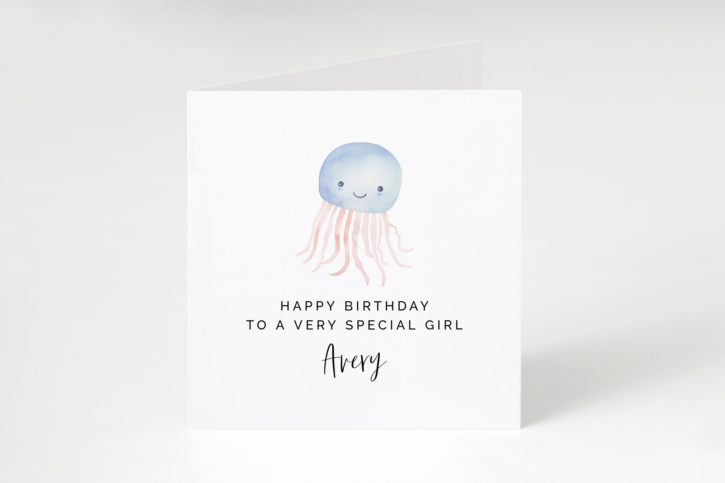 Editable Birthday Card Template, DIY Printable Cute Jellyfish Squid ...