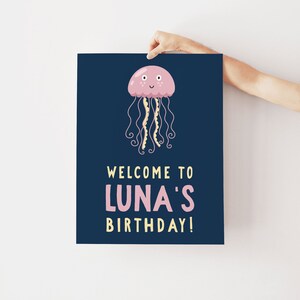 Welcome Sign for Kids Birthday, Editable Jellyfish Underwater Sea Theme Personalized Ocean Poster Instant Download DIY Printable Banner Z99