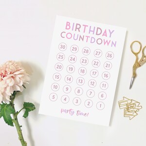 Birthday Countdown Printable Template, Kids Bday Party Countdown, Pink ...