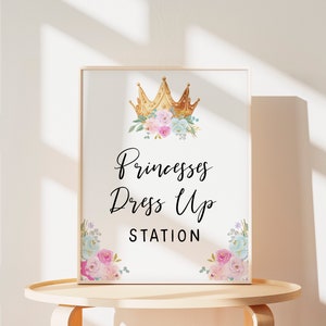 Editable Princess Party Sign Template, Princess Dress up Station Party ...