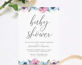 Blush Floral Baby Shower Invitation INSTANT DOWNLOAD Template Its a Girl Invitation Modern Baby Sprinkle Invitation Oh Baby Invite B30