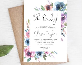 Blush Floral Baby Shower Invitation INSTANT DOWNLOAD Template Its a Girl Invitation Modern Baby Sprinkle Invitation Oh Baby Invite B45