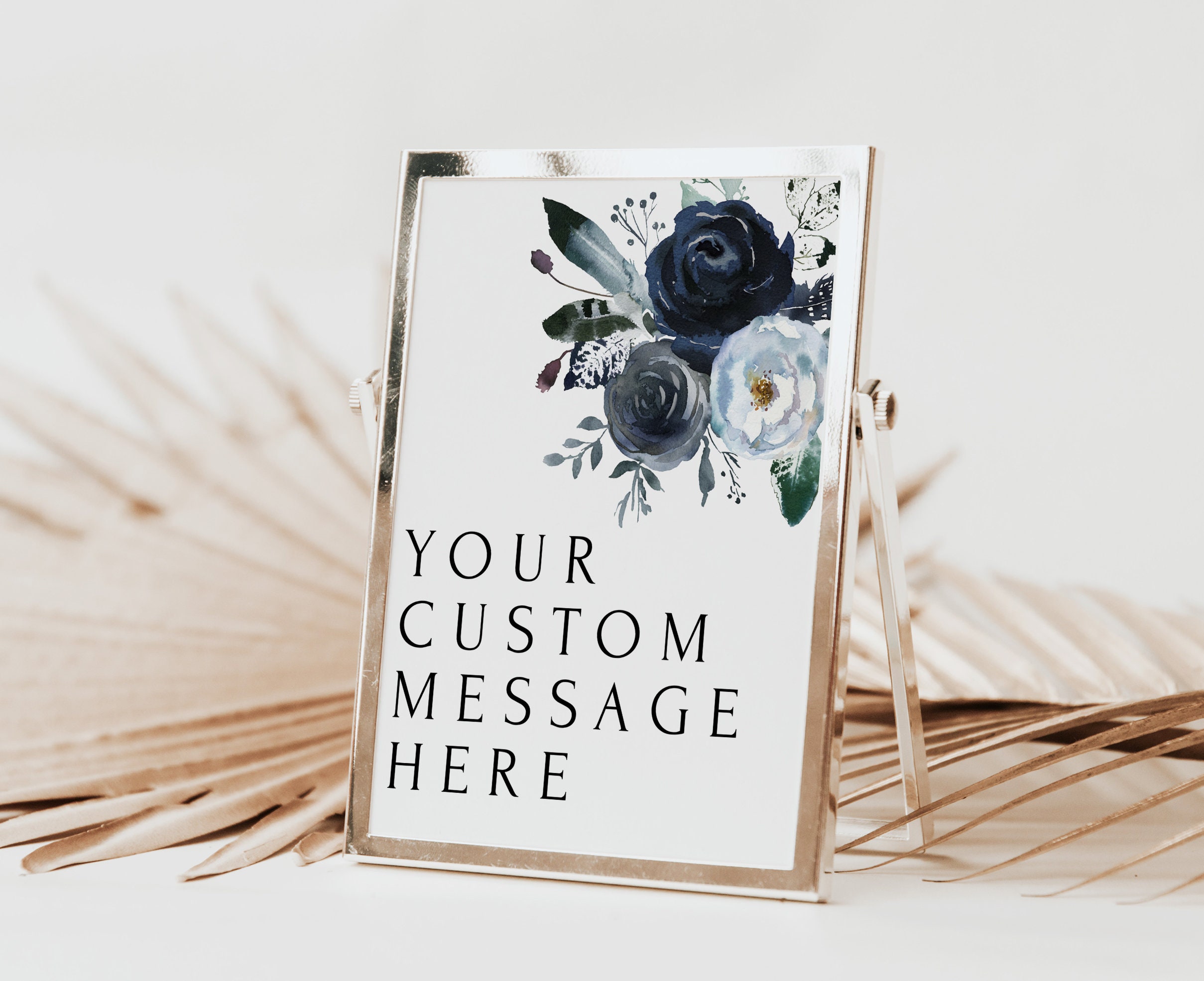 Floral Wedding Custom Sign Printable, Modern Minimalist Watercolor Navy ...