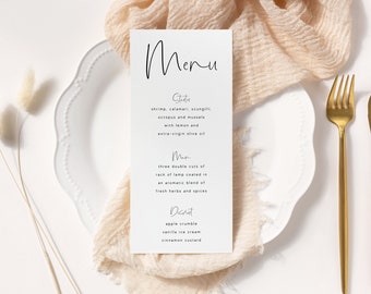Wedding Menu Template, Editable Wedding Menu Printable, Minimalist Menu Card, Printable Menu Card, Templett Menu, Instant Download WED54