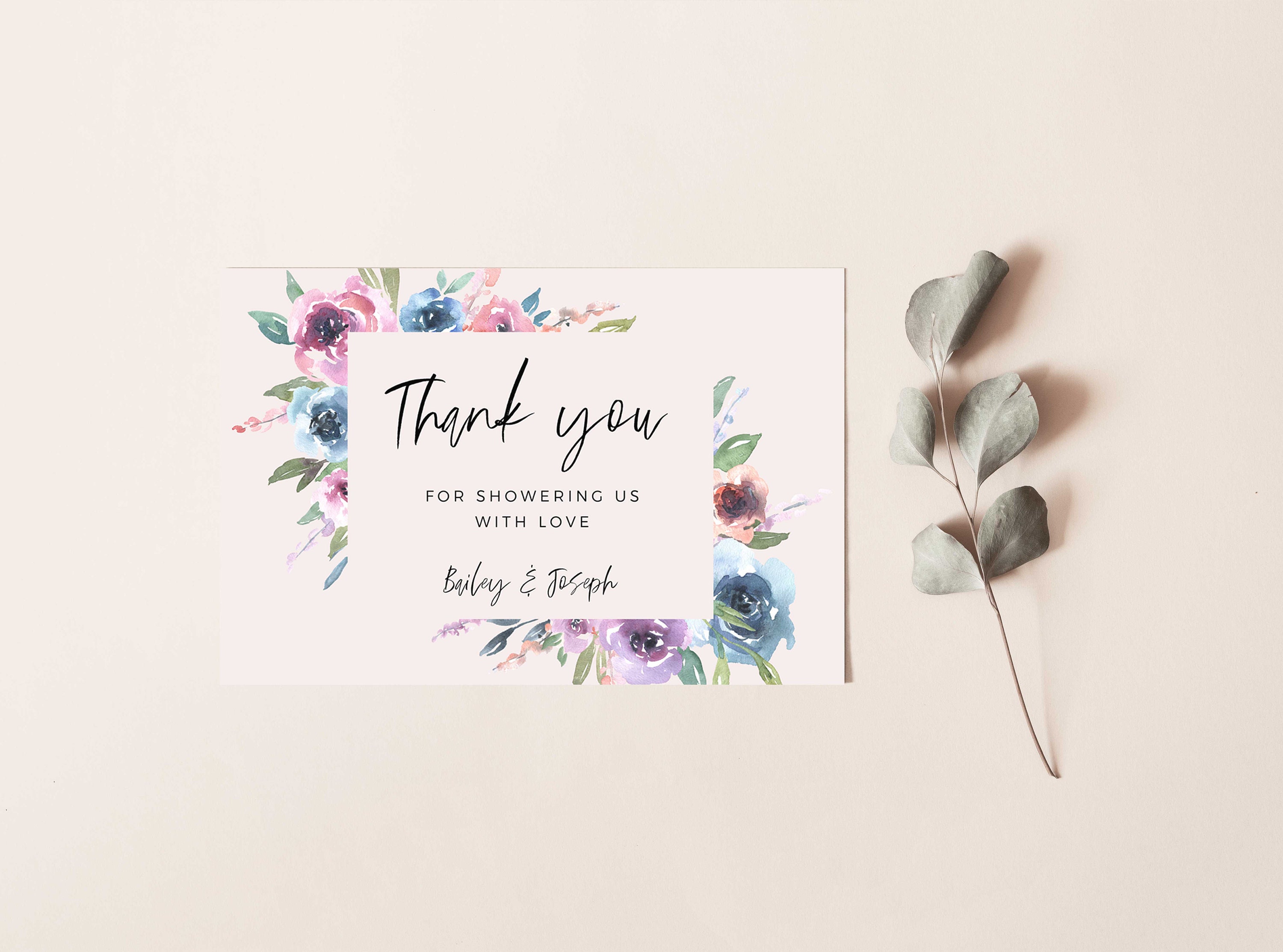 Floral Thank You Card INSTANT DOWNLOAD Personalised Thank You | Etsy