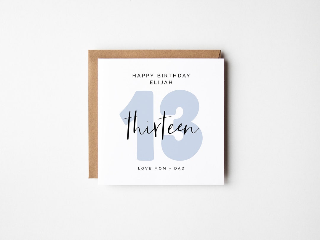 Boy's 13th Birthday Card - Blue Minimalist Style, Editable Personalized ...