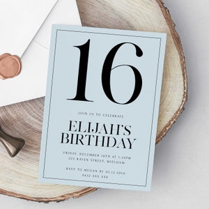 Modern Blue Teen Birthday Invitation - Editable Template Printable Instant Download Z280