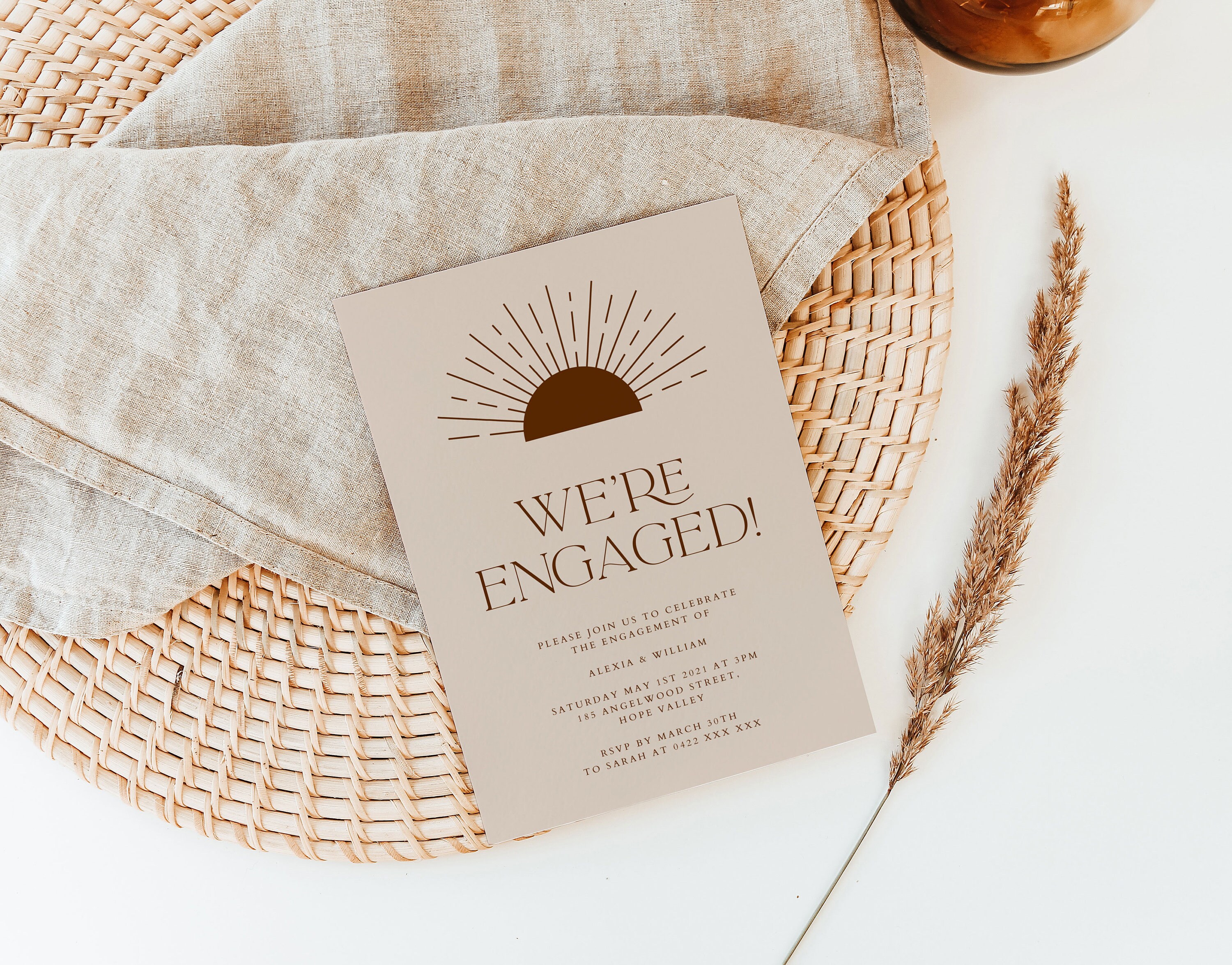 Boho Engagement Announcement Template, Sun Engagement Party Invitation ...